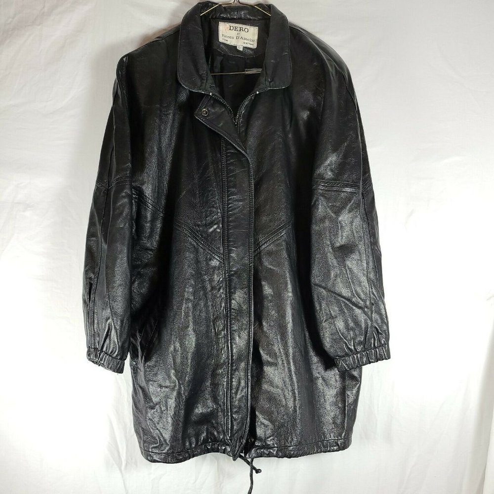 Dero by Rocco D'Amelio Vintage Womens Jacket Black Leather Zip Pockets Lined L
